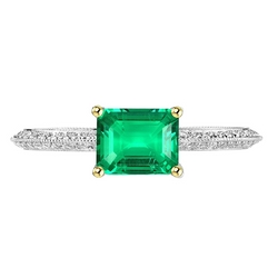 Radiant Pavé Emerald Gemstone Ring – 2 ct Two-Tone 14K Gold