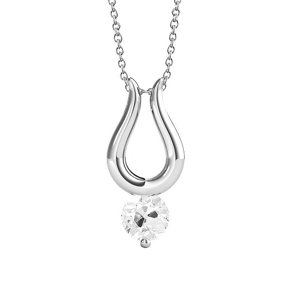 Diamond Natural Horseshoe Pendant With Chain Round Old Miner Prong Set 1 Carat
