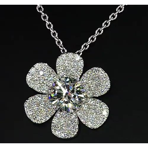 Diamond Pendant Flower Real 3.50 Carats White Gold 14K F Vs1 New