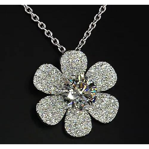 Diamond Pendant Flower Real 3.50 Carats White Gold 14K F Vs1 New