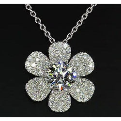 Diamond Pendant Flower Real 3.50 Carats White Gold 14K F Vs1 New