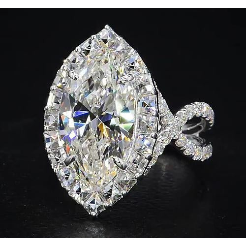 Diamond Ring 7 Carats Marquise Split Shank Halo White Gold Jewelry