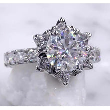 Diamond Ring Starburst 3 Carats Women 14K White Gold Genuine Jewelry