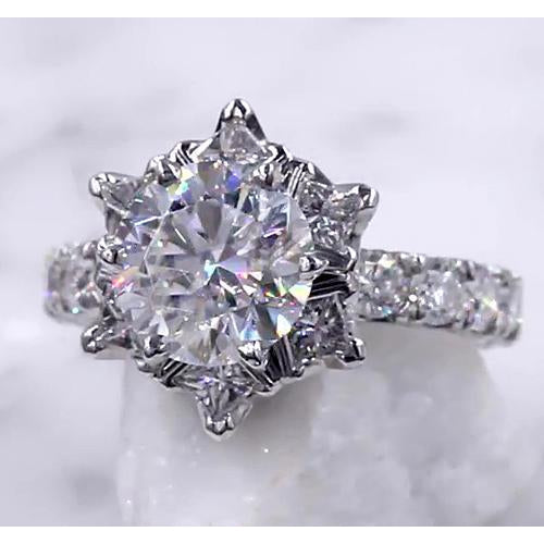 Diamond Ring Starburst 3 Carats Women 14K White Gold Genuine Jewelry