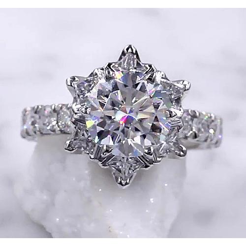 Diamond Ring Starburst 3 Carats Women 14K White Gold Genuine Jewelry