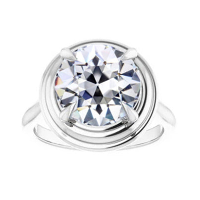 Diamond Round Old Miner Natural Solitaire Ring 4 Prong Set 2 Carats 14K Gold