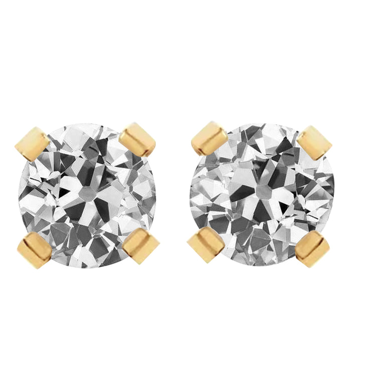 Diamond Studs Round Real Old Miners 8 Carats Yellow Gold Women's Jewelry