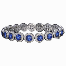 IGI CERTIFIED Diamond Tennis Bracelet Ceylon Color Blue Sapphire Jewelry