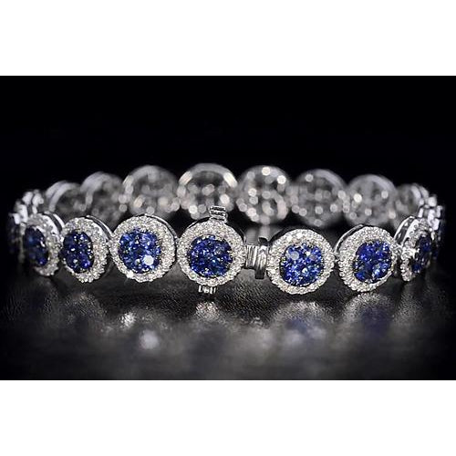 IGI CERTIFIED Diamond Tennis Bracelet Ceylon Color Blue Sapphire Jewelry