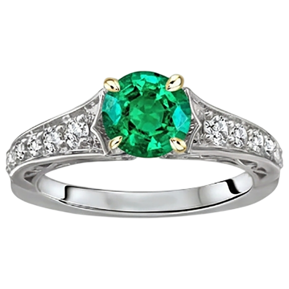 Emerald Round Cut Precious Stone Ring in 14K Two Tone Gold – profile view