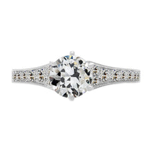 Diamond Antique Cushion Solitaire with Side Stones in 14K White Gold – main view