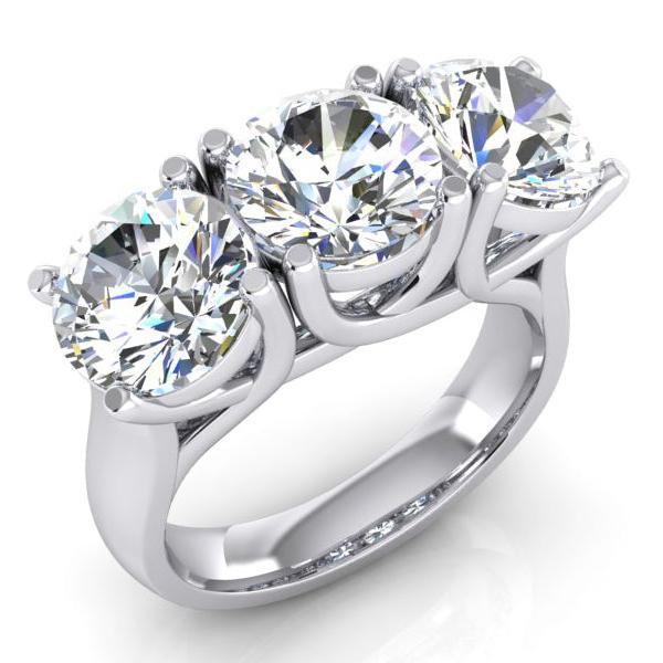 Diamond Band Genuine 3 Stone Gold White