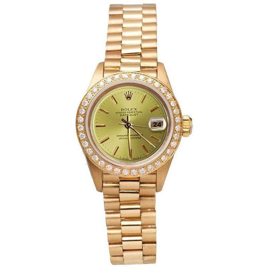 Bezel Champagne Stick Dial Rolex Watch