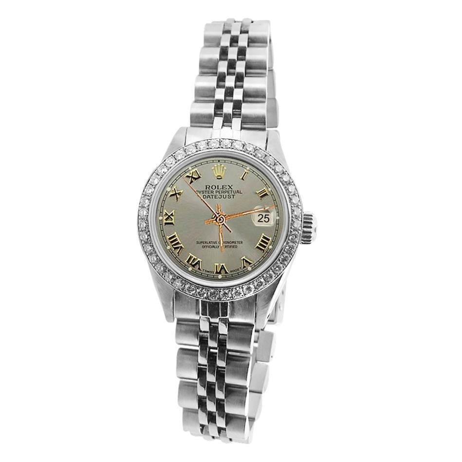 Gray Roman Women Rolex Watch Ss Jubilee