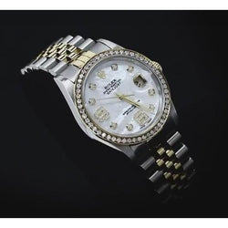 Diamond Bezel Rolex 34 mm Date Watch Covered 2 Ct. Custom Diamond Stainless Steel