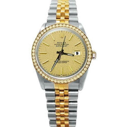 Diamond Bezel Solid Gold & Ss Date Just Rolex Stick Dial Watch QUICK SET