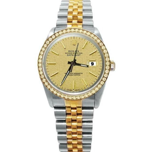 Bezel Solid Gold & Ss Date Just Rolex Stick Dial