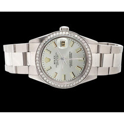 Natural Earth Mined Diamond Bezel Ss Oyster White Stick Dial Rolex Datejust Watch QUICK SET