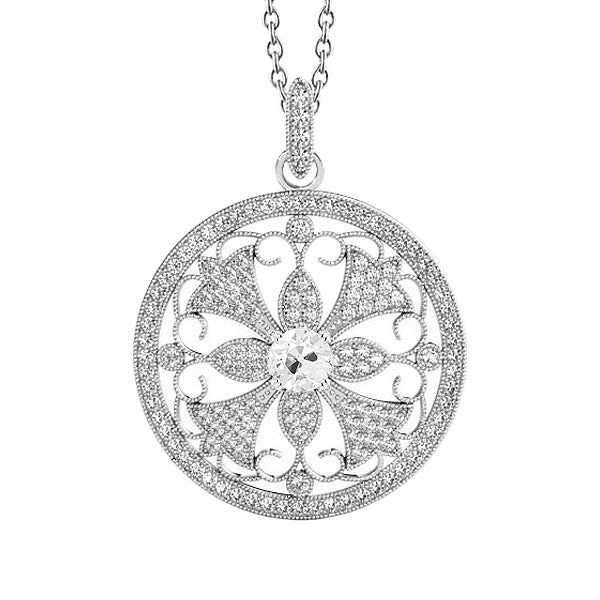 Brilliant Diamond Old Mine Cut Drop Pendant in 14 Karat White Gold – main view