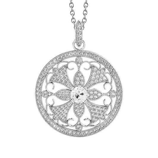 Brilliant Diamond Old Mine Cut Drop Pendant in 14 Karat White Gold – main view