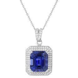 Blue Sapphire Step Cut Stone Pendant Necklace 2 ct – 14K White