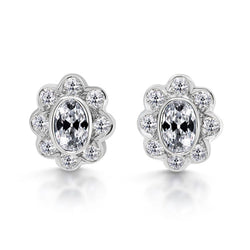 14K White Gold Bezel-Set Fine Diamond Earrings 1 ct