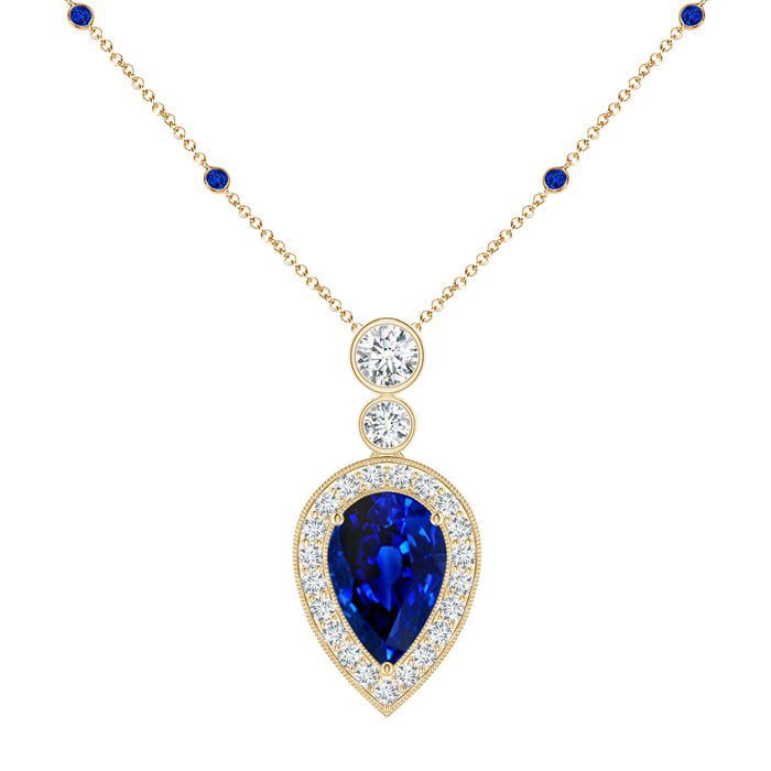 Cornflower Blue Sapphire Pear Cut Stone Pendant Necklace in 14 Karat Yellow Gold – main view