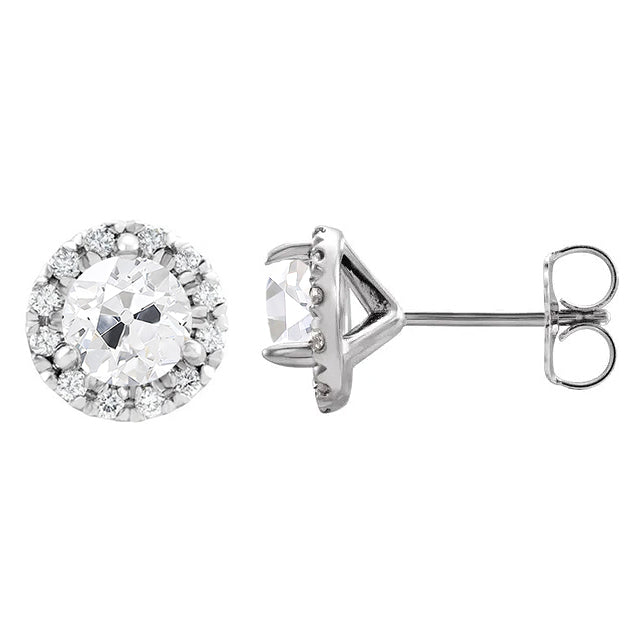 Diamond Antique Cushion Earrings in 14K White Gold – front view