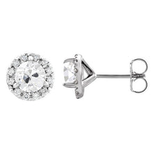 Diamond Antique Cushion Earrings in 14K White Gold – front view