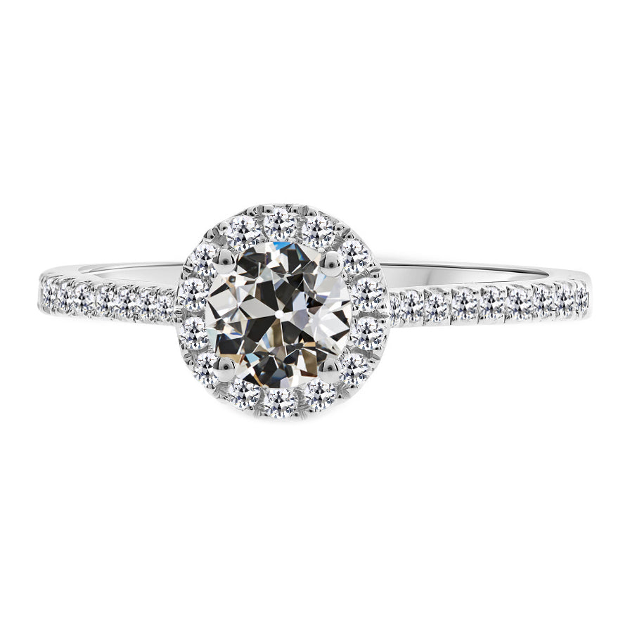 Fine Diamond Antique Cushion Halo Setting Ring in 14K White Gold – main view