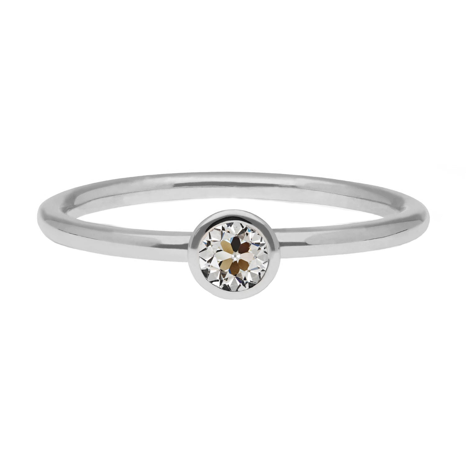 Brilliant Diamond Antique Cushion Single Stone Ring in 14K White Gold – main view