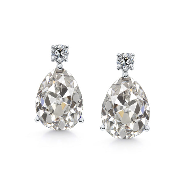 Fine Diamond Old Mine Cut Stud Earrings in 14 Karat White Gold – main view