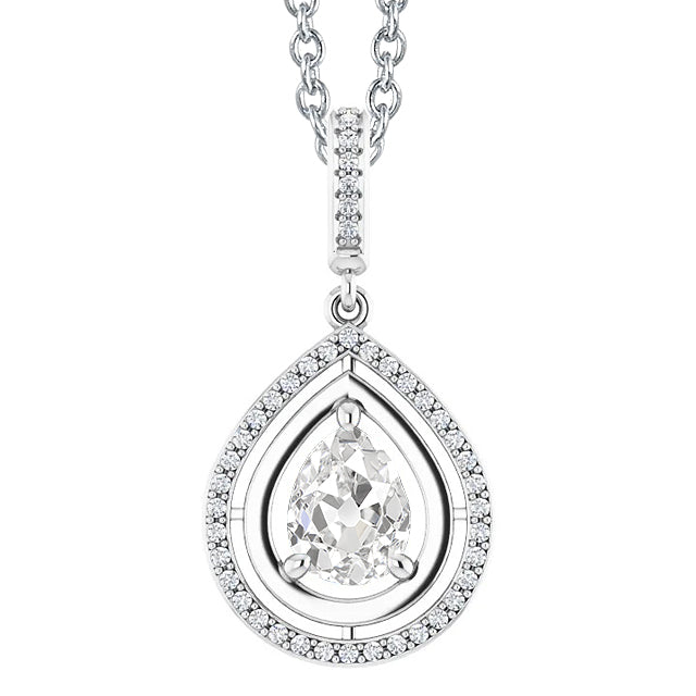 Diamond Antique Cushion Pendant in 14K White Gold – main view