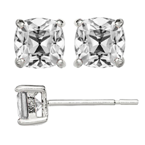 Fine Diamond Cushion Stud Earrings in 14K White Gold – main view