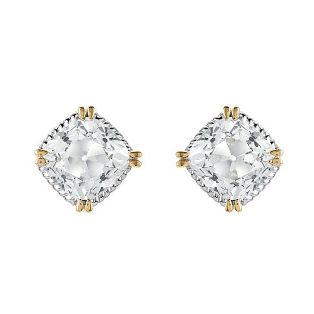 Diamond Cushion Cut Stud Earrings in 14K Two Tone Gold – main view