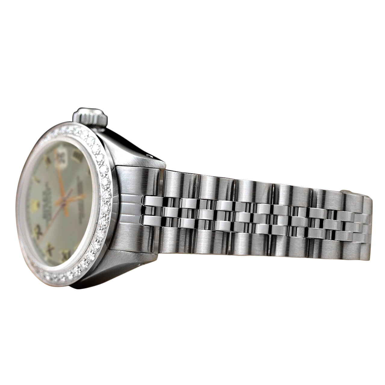 Diamond Bezel Gray Roman Women Rolex Watch Ss Jubilee Bracelet