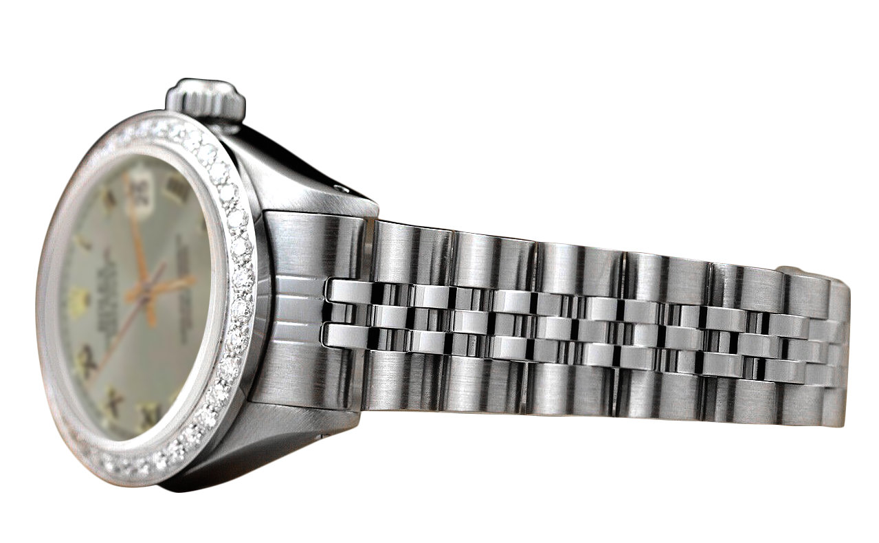 Diamond Bezel Gray Roman Women Rolex Watch Ss Jubilee Bracelet