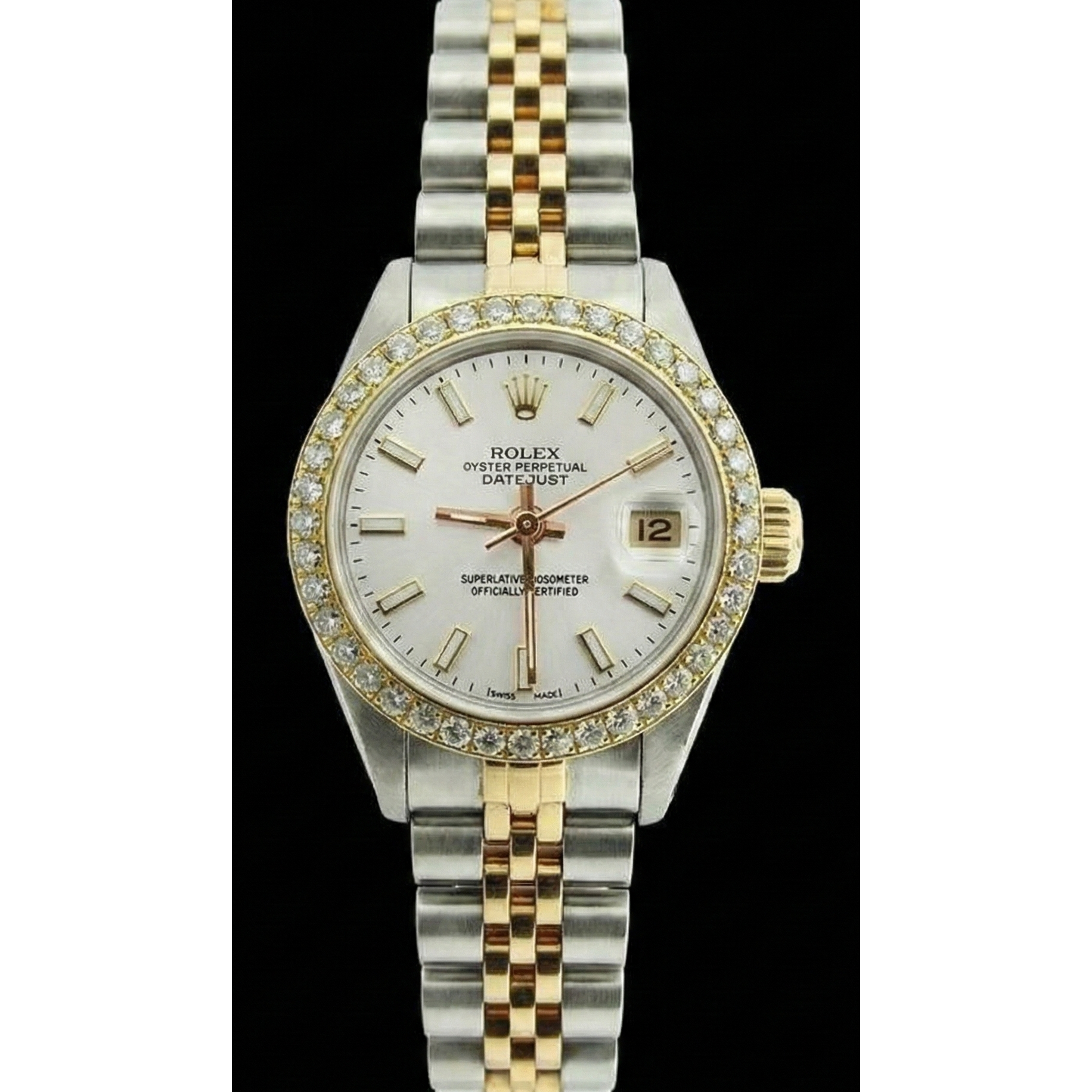 Natural Earth Mined Diamond Bezel Lady Rolex Datejust Watch Two Tone Jubilee Bracelet