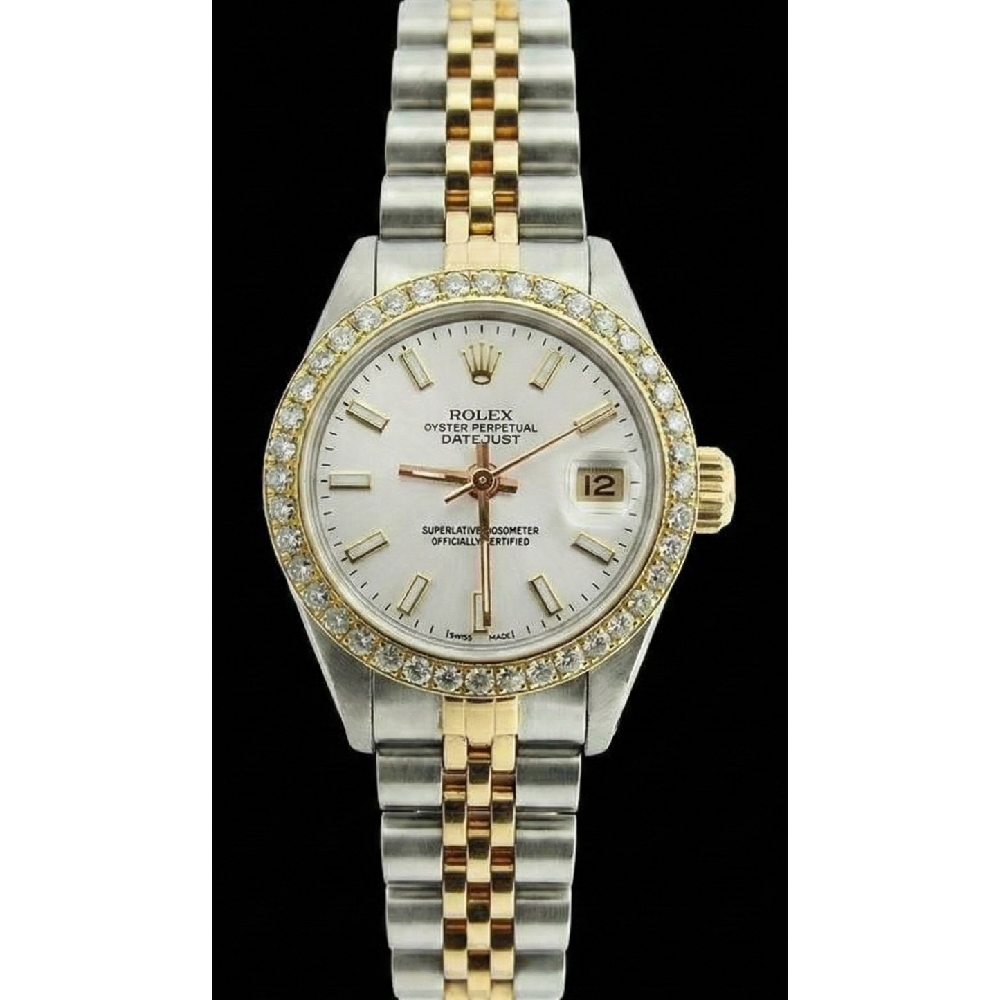 Natural Earth Mined Diamond Bezel Lady Rolex Datejust Watch Two Tone Jubilee Bracelet