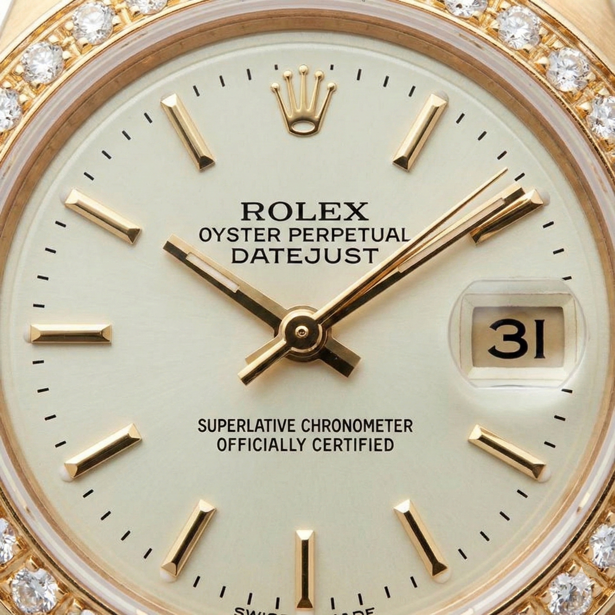 Diamond Bezel Rolex Dj Presidential Style Watch White Stick Dial Yellow Gold