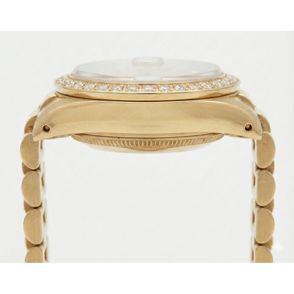 Diamond Bezel Rolex Dj Presidential Style Watch White Stick Dial Yellow Gold
