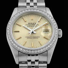 Diamond Bezel Ss Tapestry Stick Dial Rolex Ladies Datejust Watch