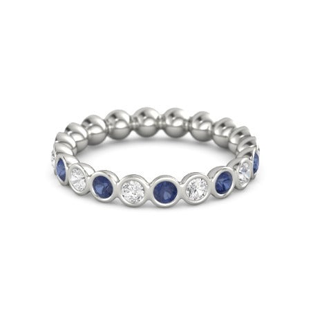 Diamond Eternity Band 2 Carat Bezel Set Round Blue Sapphire Ladies
