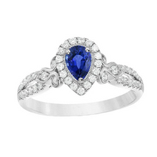 Diamond Halo Pear Sapphire Ring Split Shank Women's Jewelry