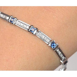 Natural Earth Mined Diamond Women Bracelet Ceylon Blue Sapphire Jewellery