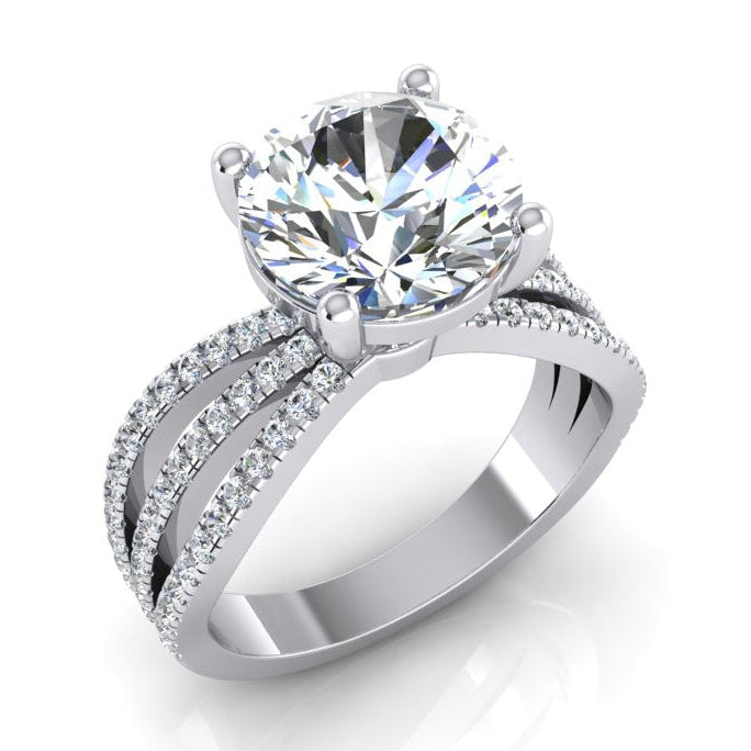 Diamonds Engagement Ring 5 Carats Triple Shank Pave White Gold 14K