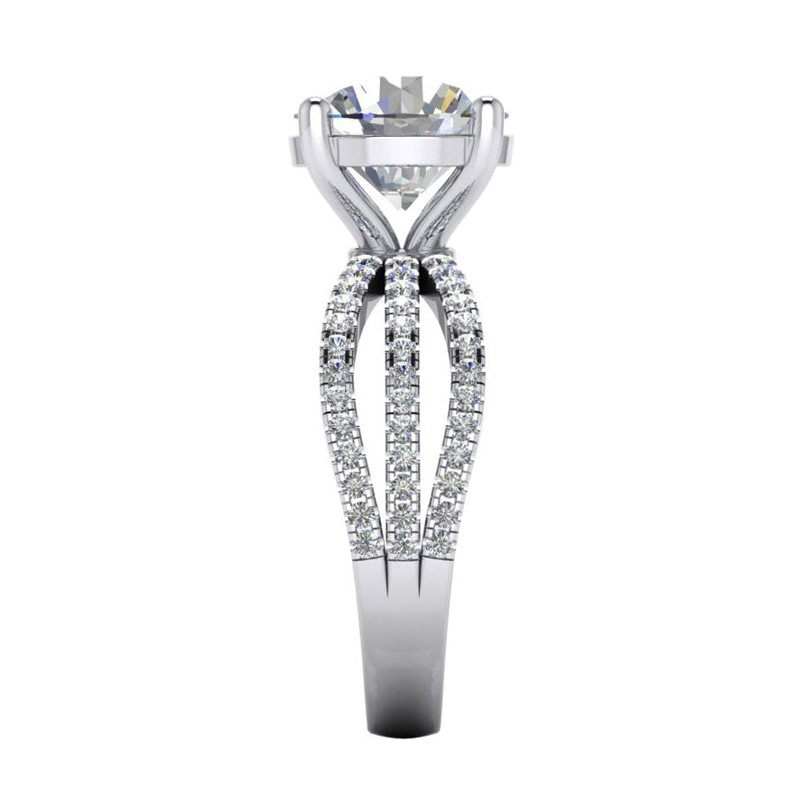 Diamonds Engagement Ring 5 Carats Triple Shank Pave White Gold 14K