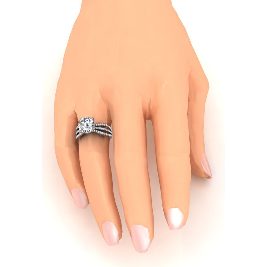 Diamonds Engagement Ring 5 Carats Triple Shank Pave White Gold 14K