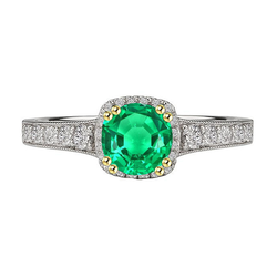 Custom Milgrain Emerald Gemstone Ring – 2 ct Two-Tone 14K Gold