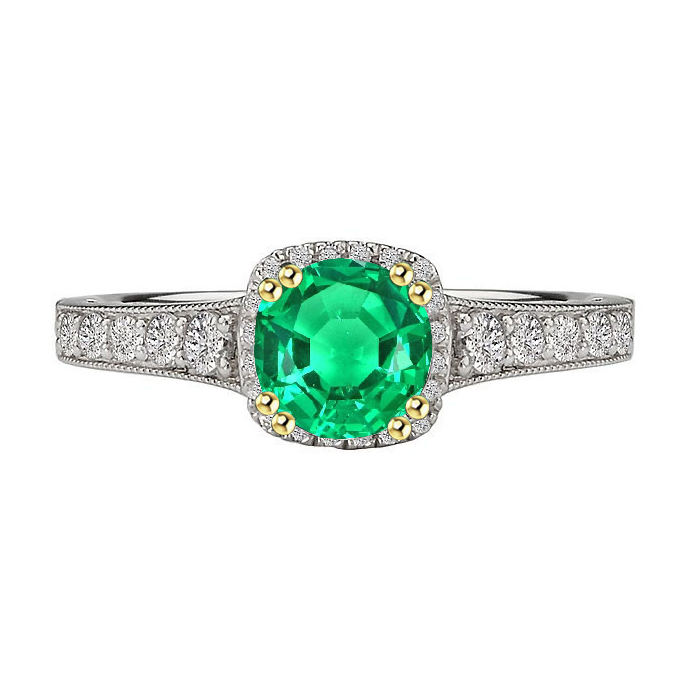 Gemstone Ring Two-Tone 14K Gold with Emerald – main view